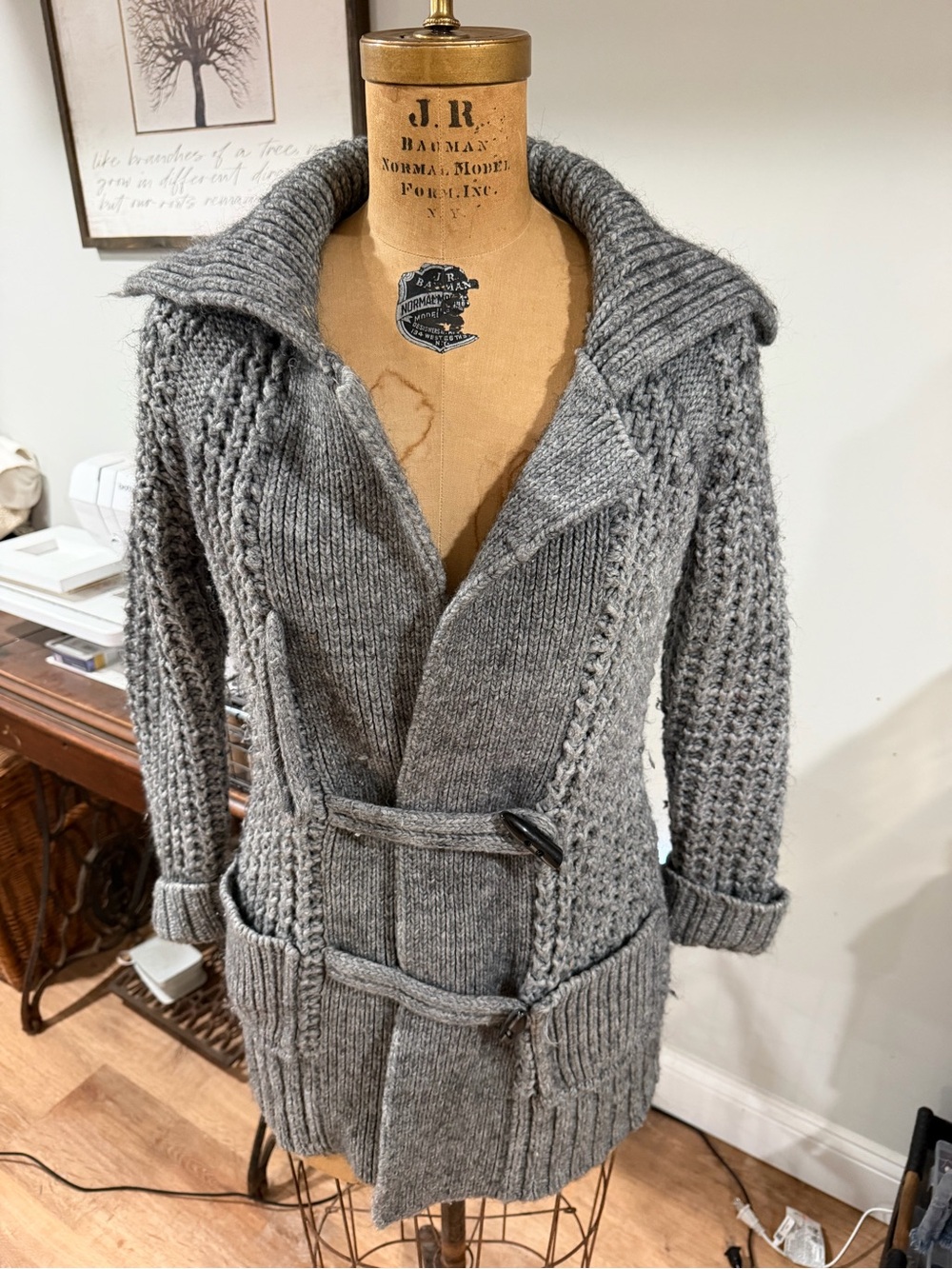 LOFT Gray Chunky Knit Belted Cardigan